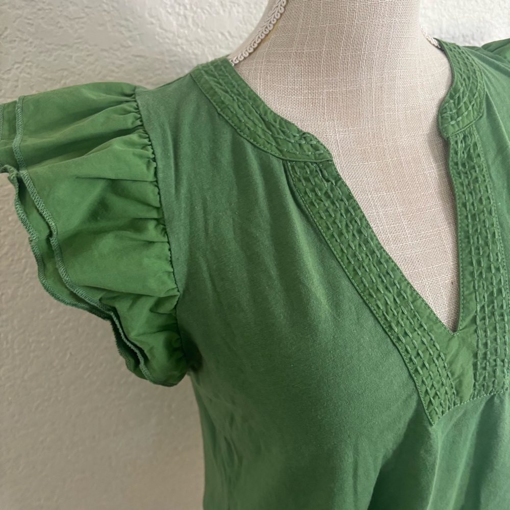 Anthropologie Green Ruffle Sleeve Top - Picture 5 of 9